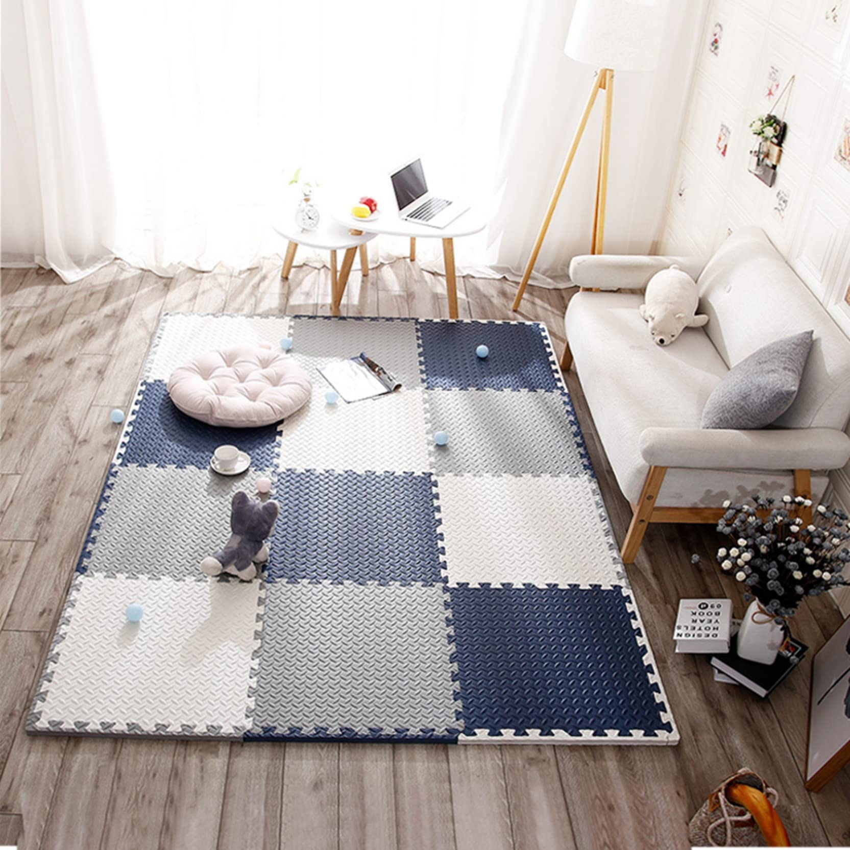 ⭐️新品⭐️ ジョイントマット 30×30cm 150枚 ネイビー/グレー Amazon｜ジョイントマット パズルマット ホワイト+グレー+ネイビー 30